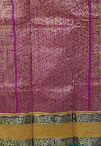 Chettinad Cotton Saree-Rani Pink in Mayil Chakram Zari Checks with Retapett Border