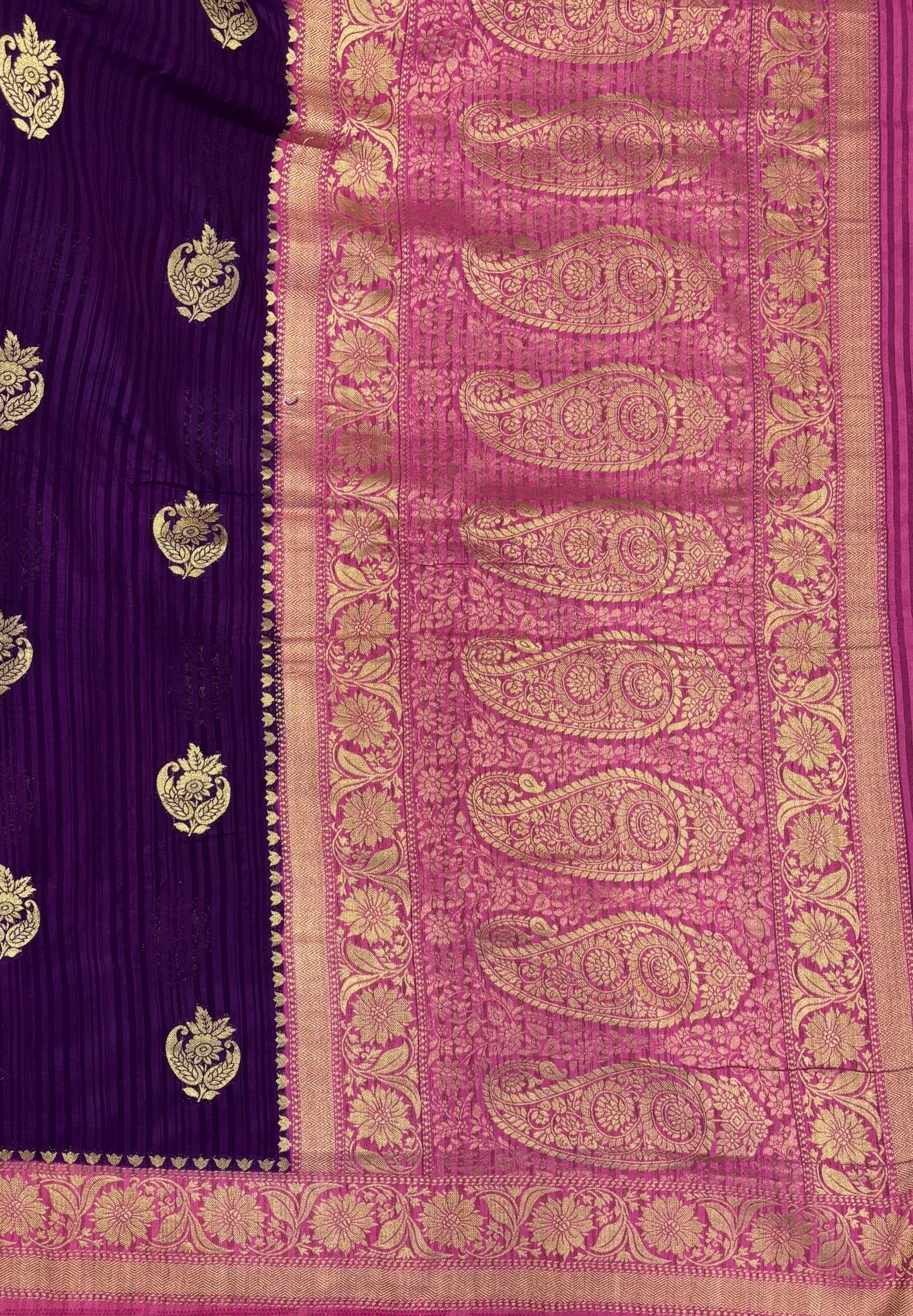Banarasi Georgette Saree-Purple In Floral Paisley Zari Border