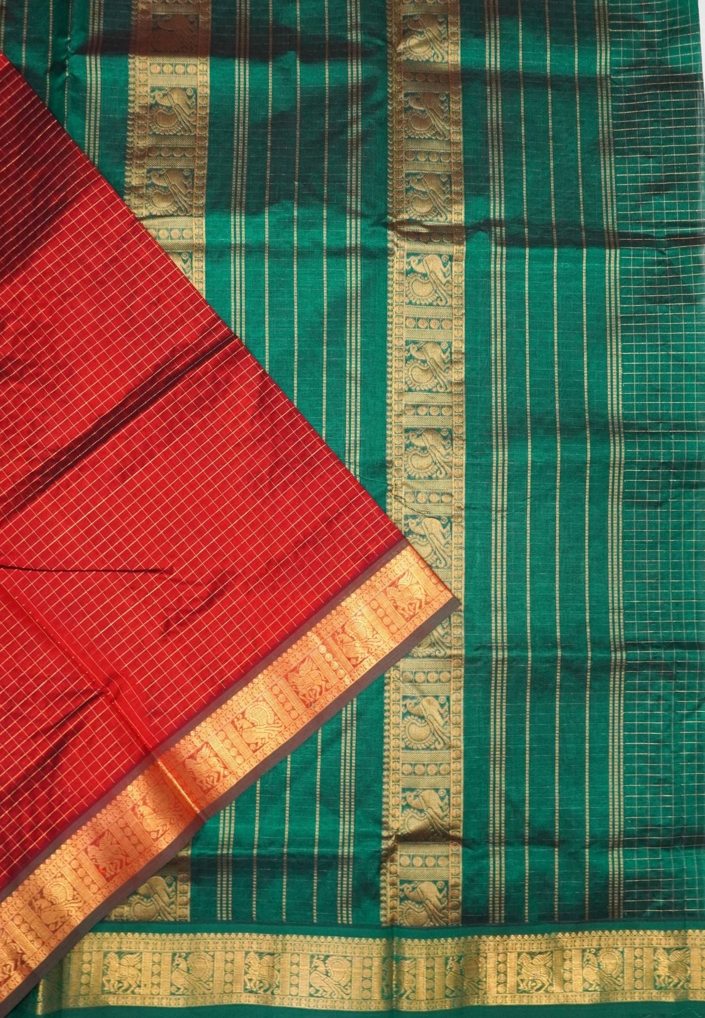 Pure Silk Cotton Saree-Maroon in Mini Checks with Contrast Border