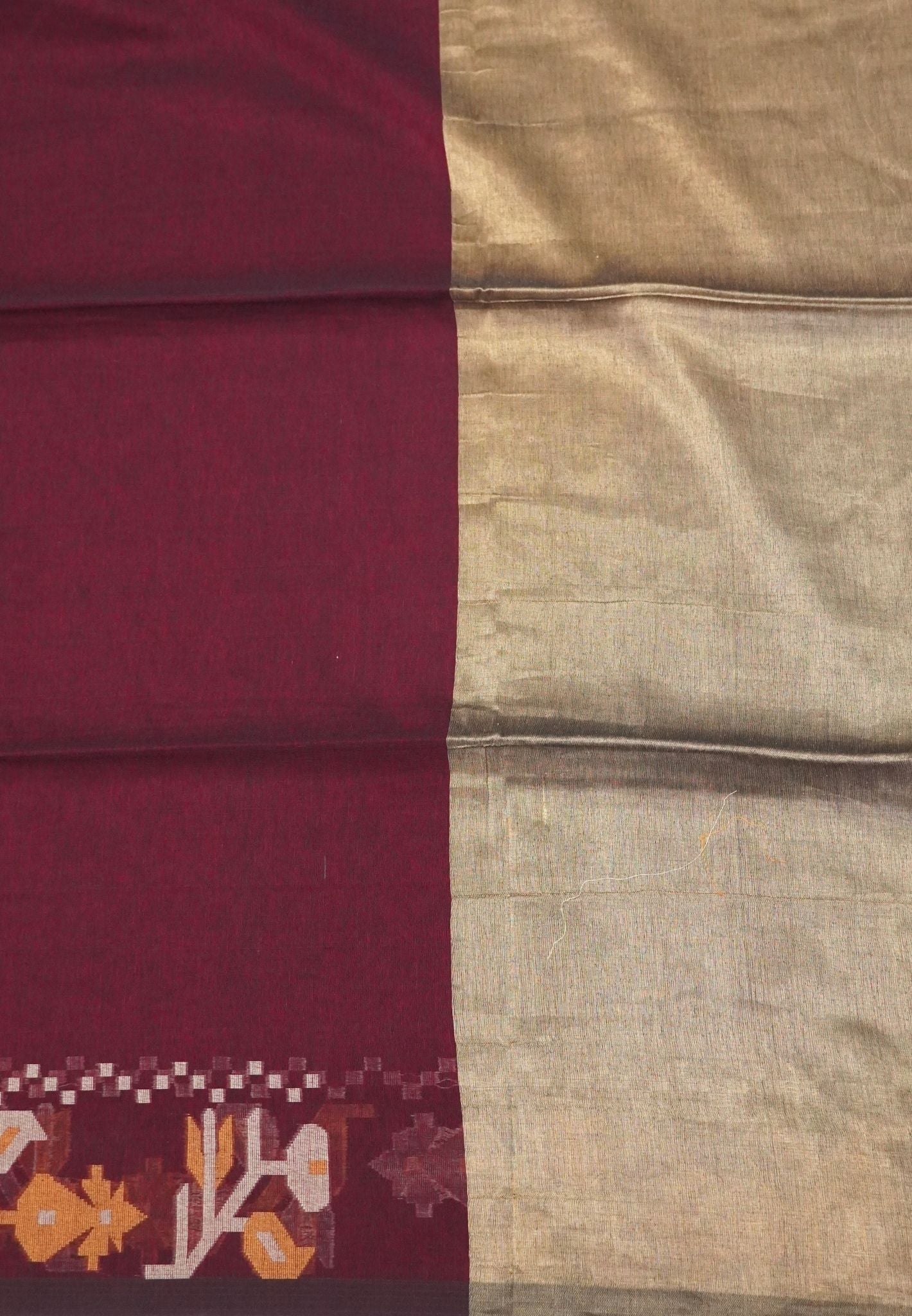 Handloom Cotton Saree- Maroon Kalash Jamdhani Border