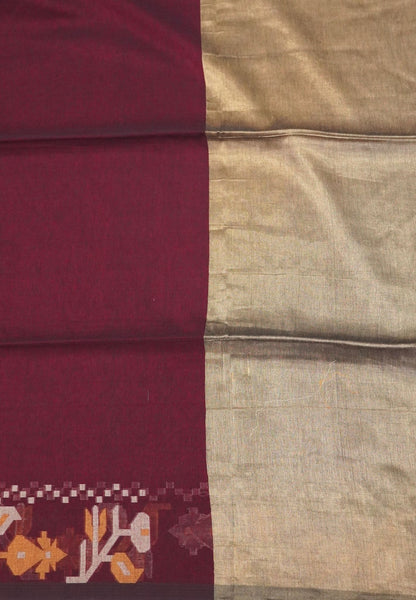 Handloom Cotton Saree- Maroon Kalash Jamdhani Border