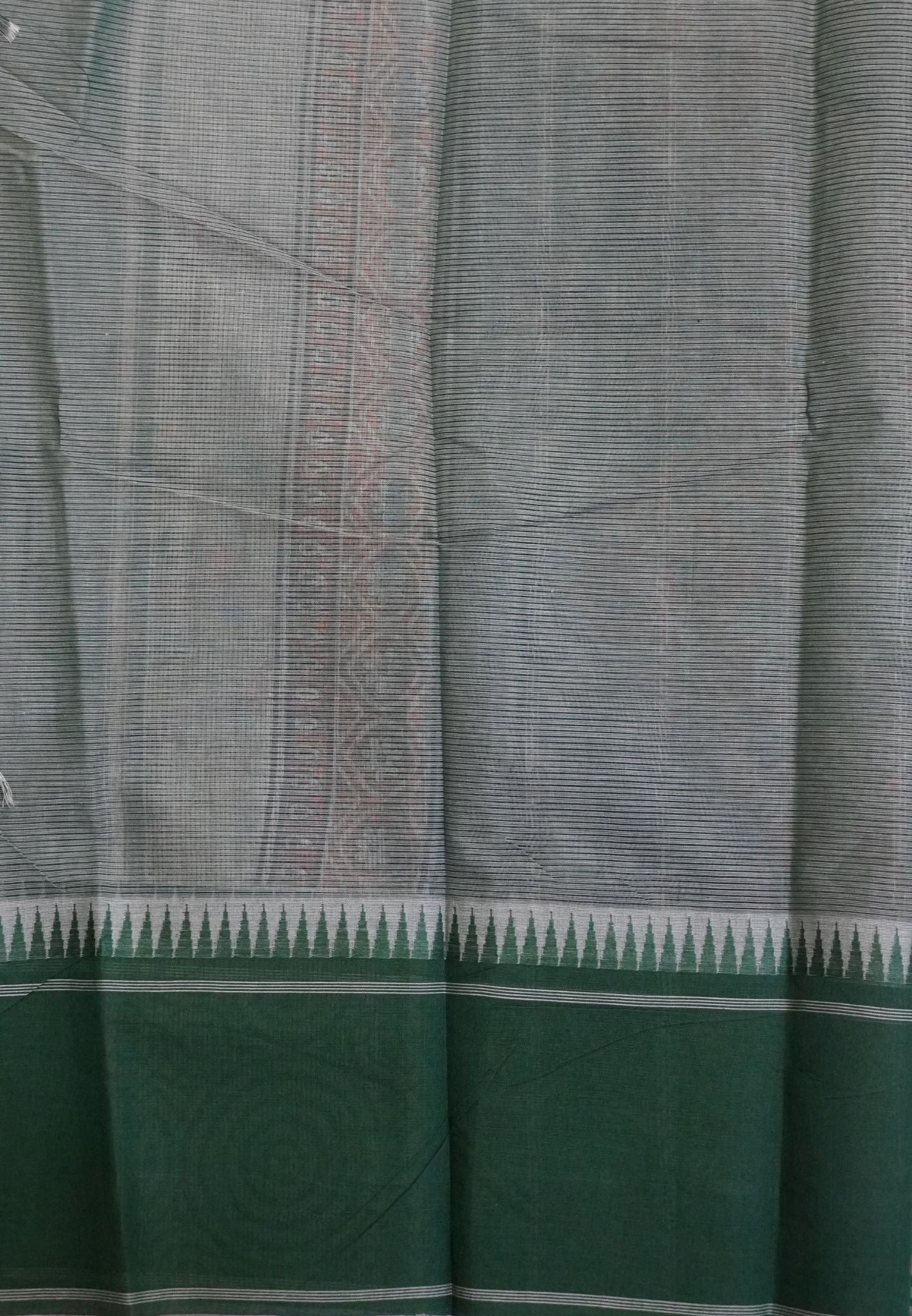 Pure Cotton Saree-Cream with Dark Green in Lotus Breeze