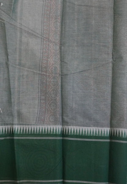 Pure Cotton Saree-Cream with Dark Green in Lotus Breeze