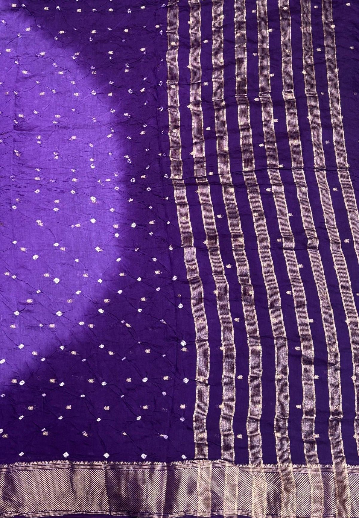 Banarasi Bandeji Saree-Violet in Horizontal Stripe Zari Border