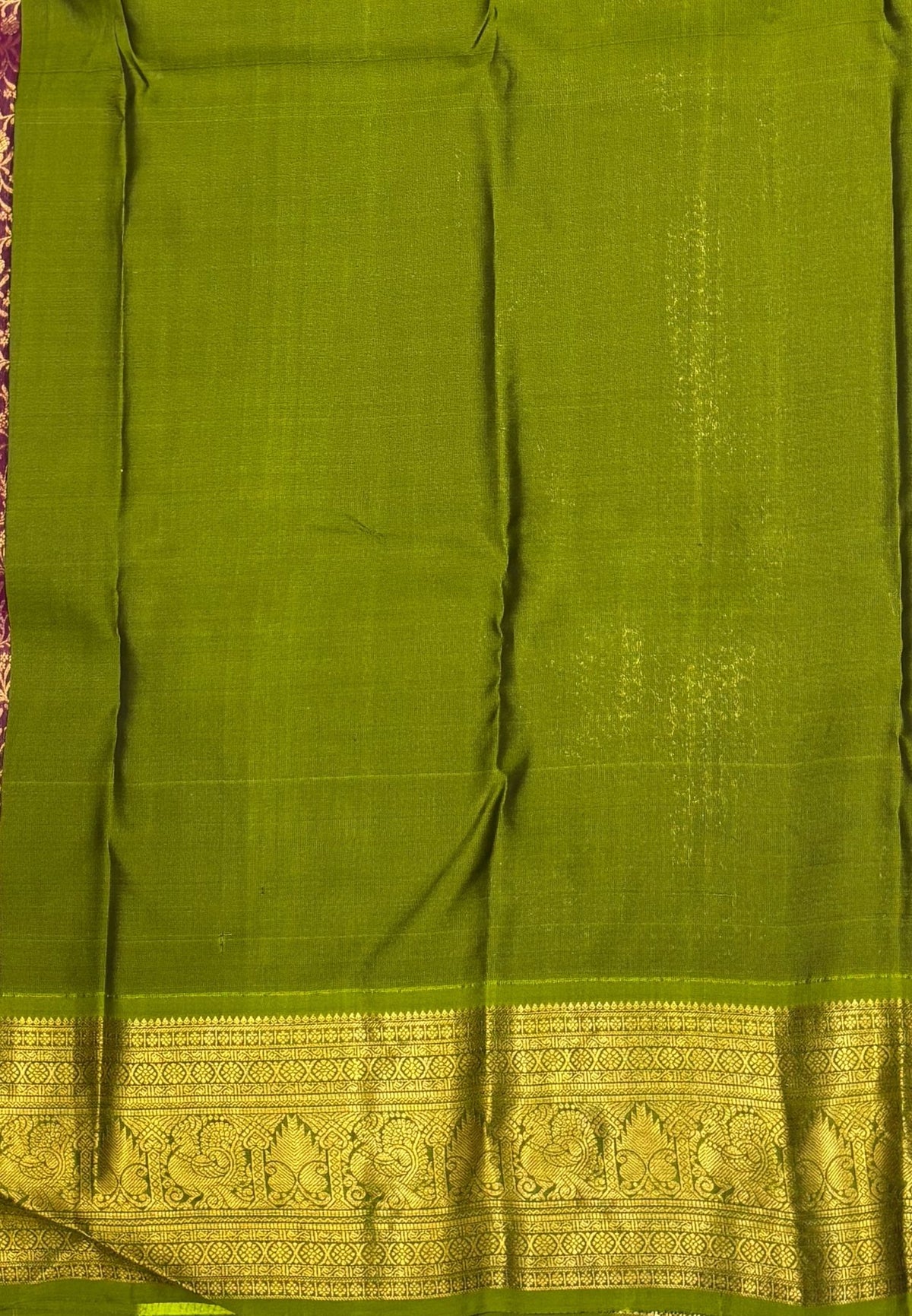 Pure Kanchipuram Silk Saree-Olive Green with Contrast Border
