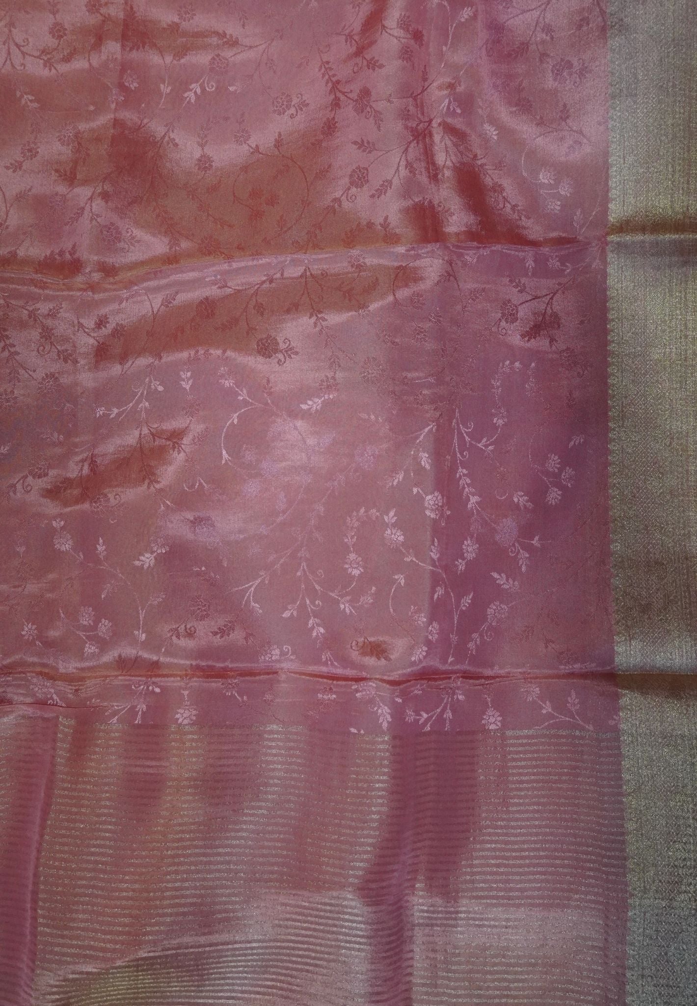 Crepe Silk Saree-Pink with Mini Floral Self Embossing