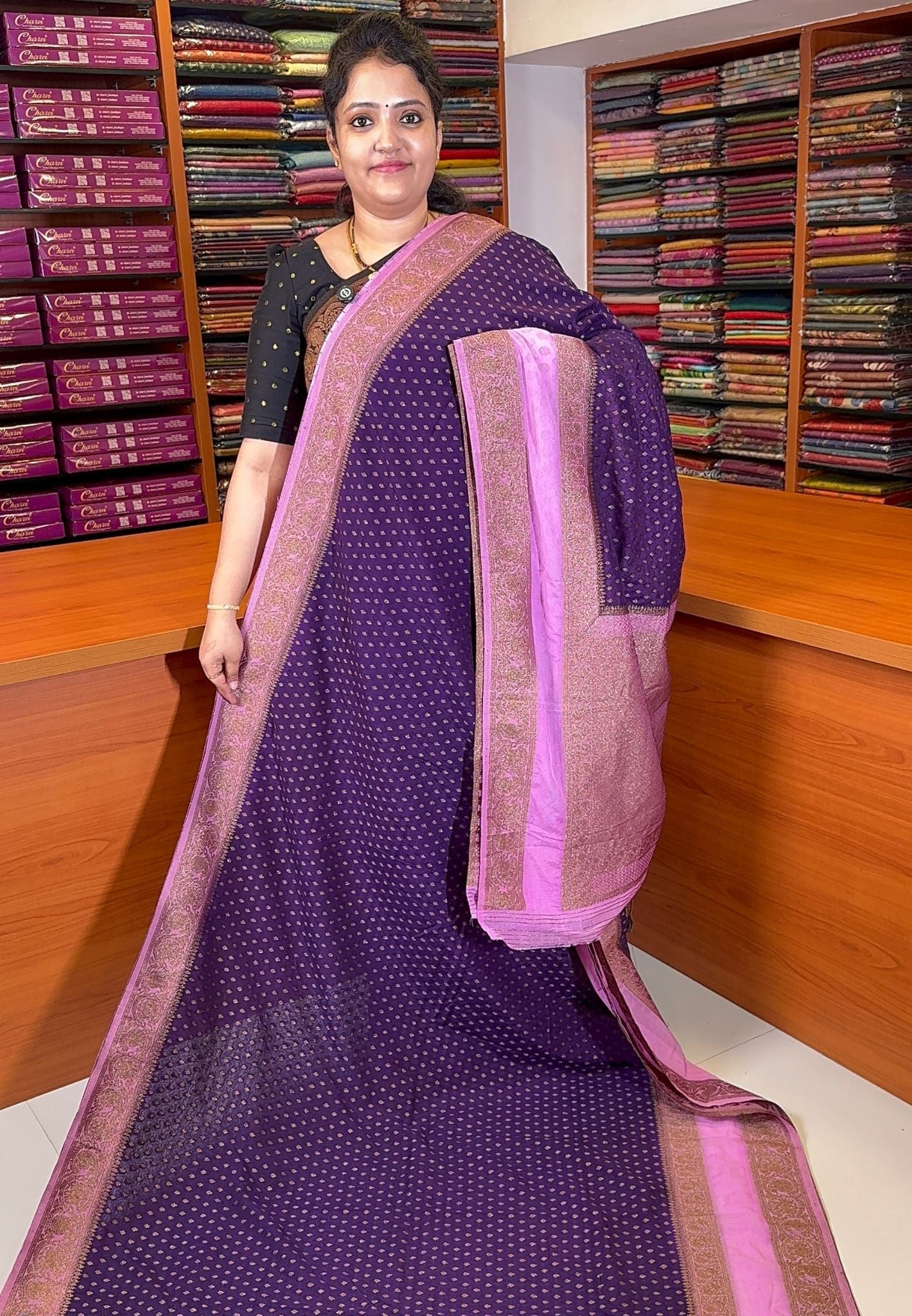 Banarasi Georgette Saree-Tone of Purple with Retapet Border