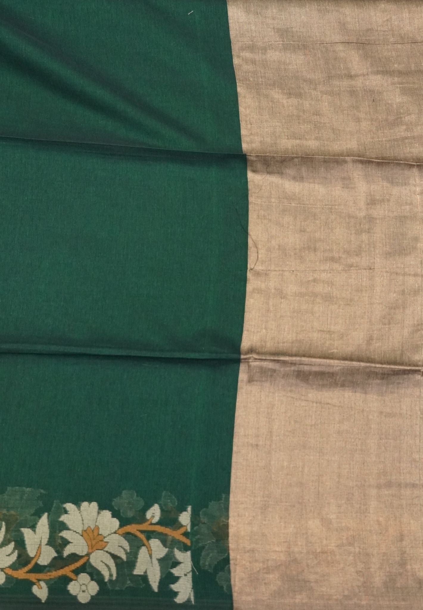 Handloom Cotton Saree-Green Lotus Jamdhani Border