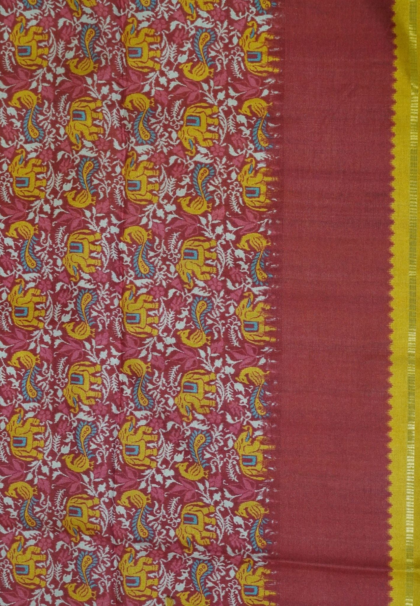 Semi Matka Tussar Saree-Yellow with Contrast Border and Zari Checks