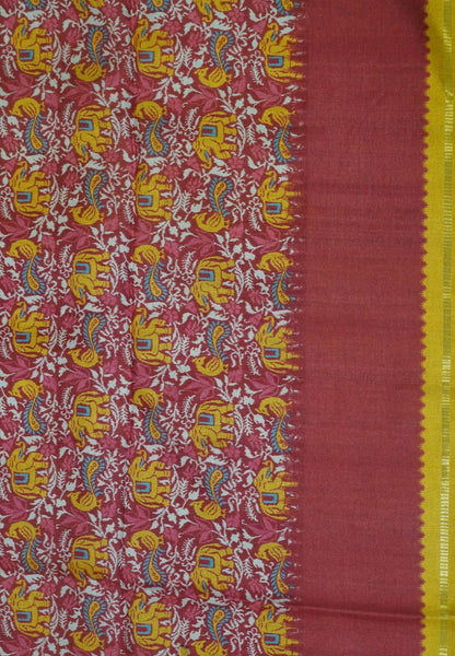 Semi Matka Tussar Saree-Yellow with Contrast Border and Zari Checks