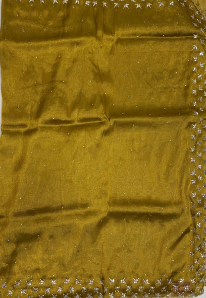Designer Saree-Gold with Mirror Work