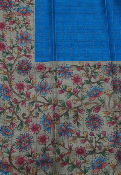 Semi Tussar Saree-Blue