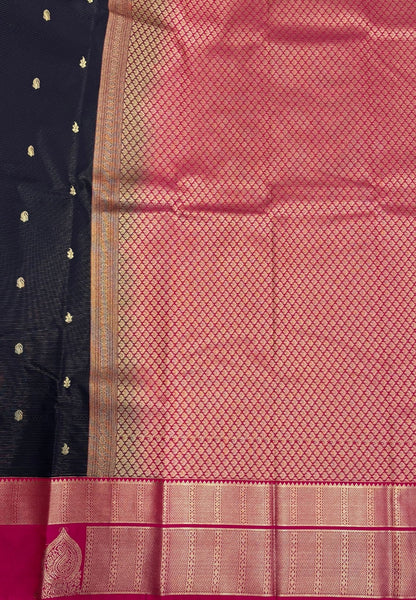 Budget Kanchipuram Saree-Navy Blue with Contrast Border
