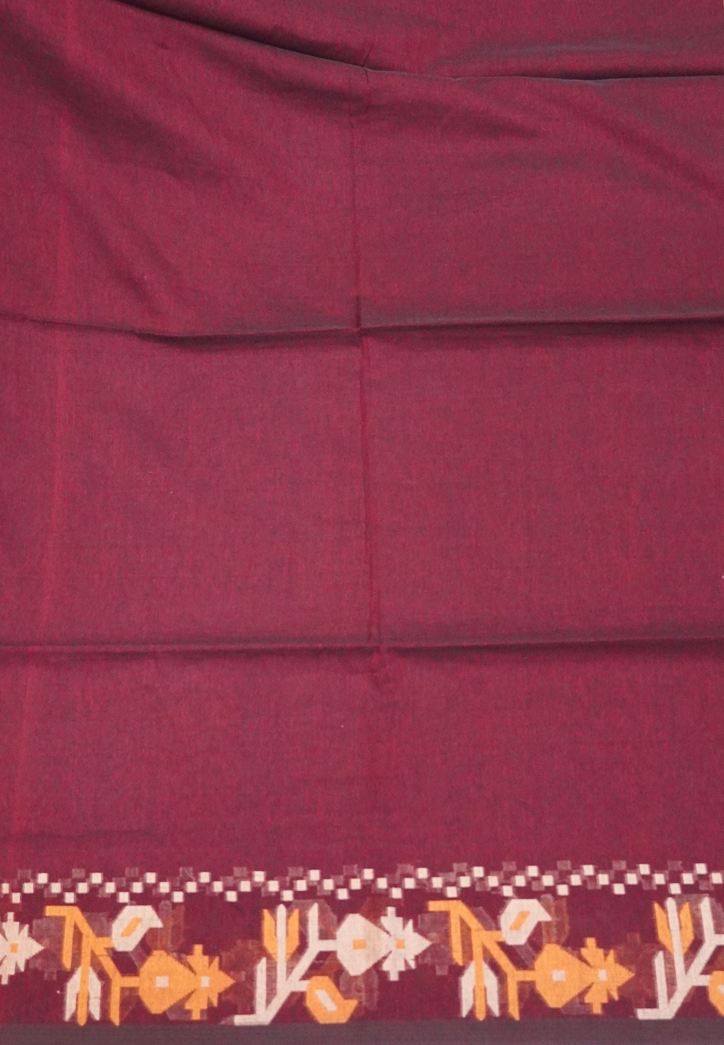 Handloom Cotton Saree- Maroon Kalash Jamdhani Border