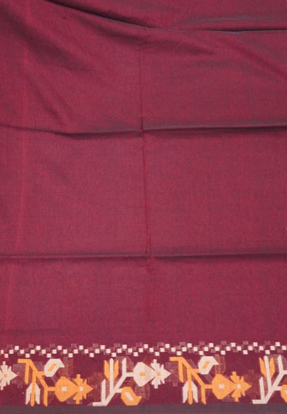 Handloom Cotton Saree- Maroon Kalash Jamdhani Border