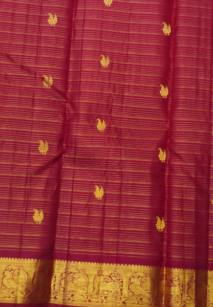 Pure Kanchipuram Silk Saree-Red Vairaoosi with Peacock Butta and Border