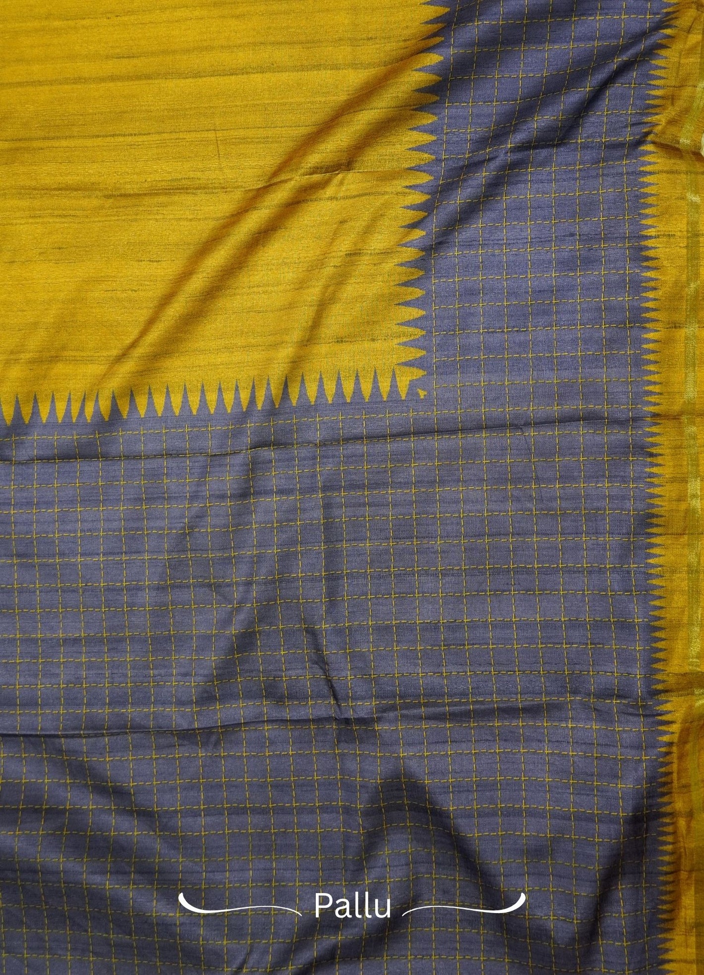 Semi Tussar Saree – mustard & Voilet Checks Design