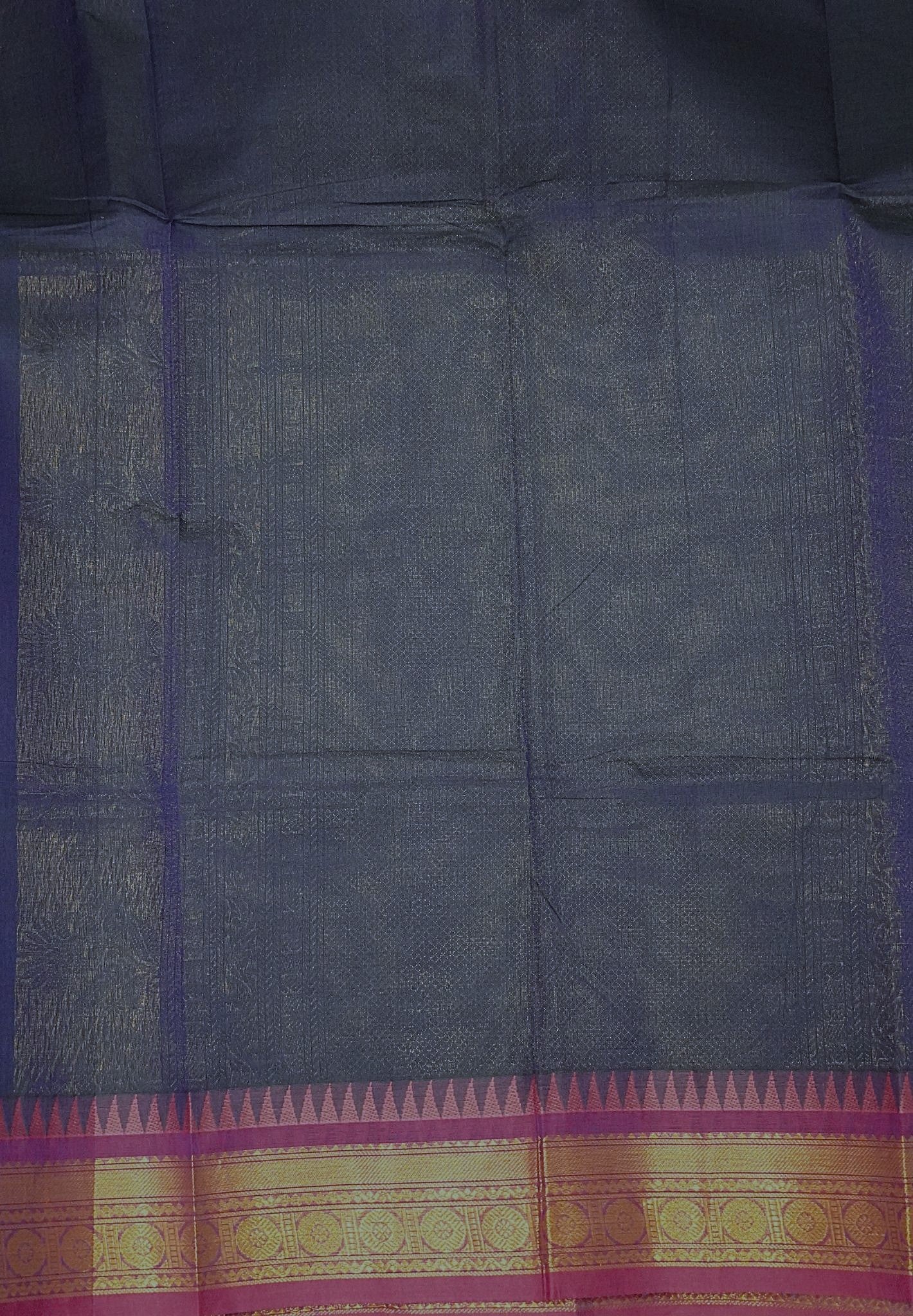 Chettinadu Cotton Saree-Navy Blue with Contrast Magenta Zari Border