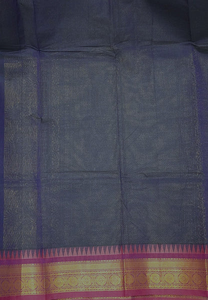 Chettinadu Cotton Saree-Navy Blue with Contrast Magenta Zari Border