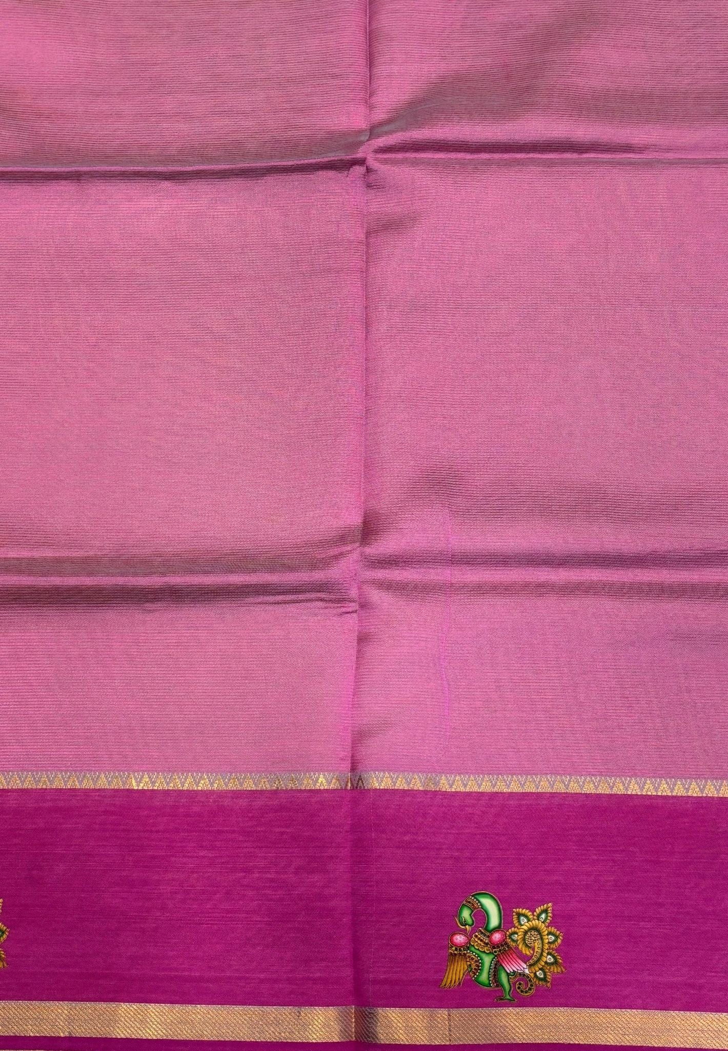 Pure Mangalgiri Silk Saree-Light Green Temple with Tanjore Print
