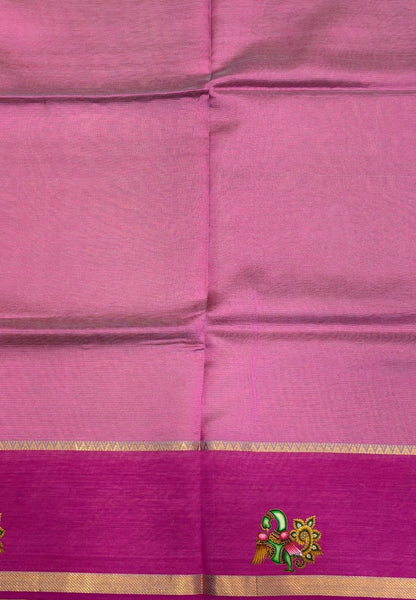 Pure Mangalgiri Silk Saree-Light Green Temple with Tanjore Print