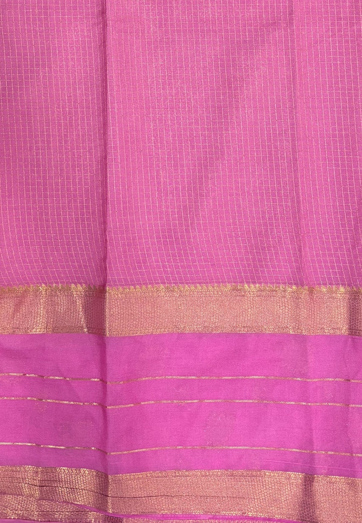 Art Mysore Silk Saree-Red in Checkered Pattern with Contrast Border