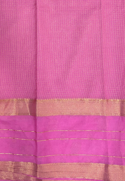 Art Mysore Silk Saree-Red in Checkered Pattern with Contrast Border