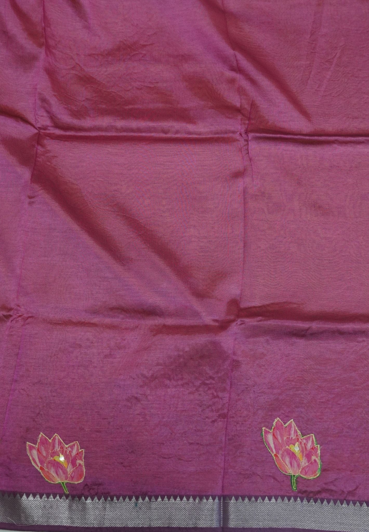 Pure Mangalgiri Silk Saree-Mehandi Green with Aplique Work