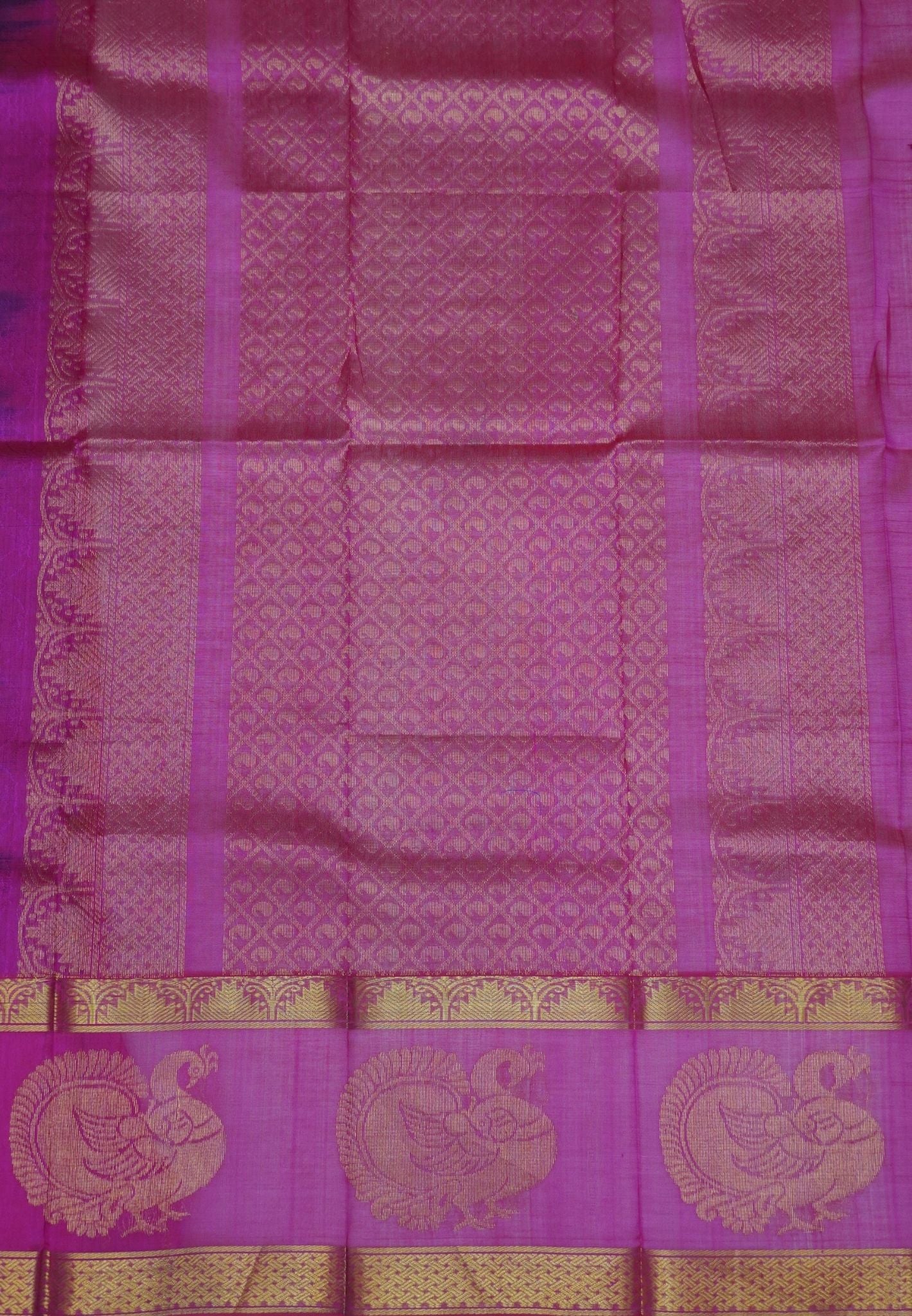 Pure Silk Cotton Saree-Purple with Pink in Heritage Annapakshi Border
