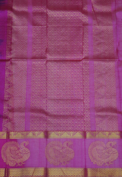 Pure Silk Cotton Saree-Purple with Pink in Heritage Annapakshi Border