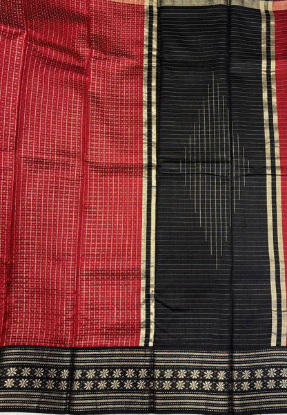 Raw Silk Saree-Maroon in 1000 Butta with Contrast Zari Border