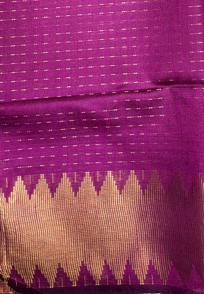 Semi Raw Silk Saree-Orange In Zigzag Zari With Contrast Border