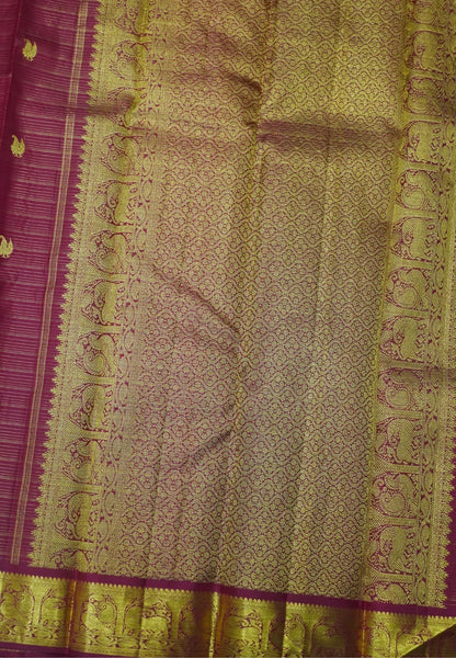 Pure Kanchipuram Silk Saree-Red Vairaoosi with Peacock Butta and Border
