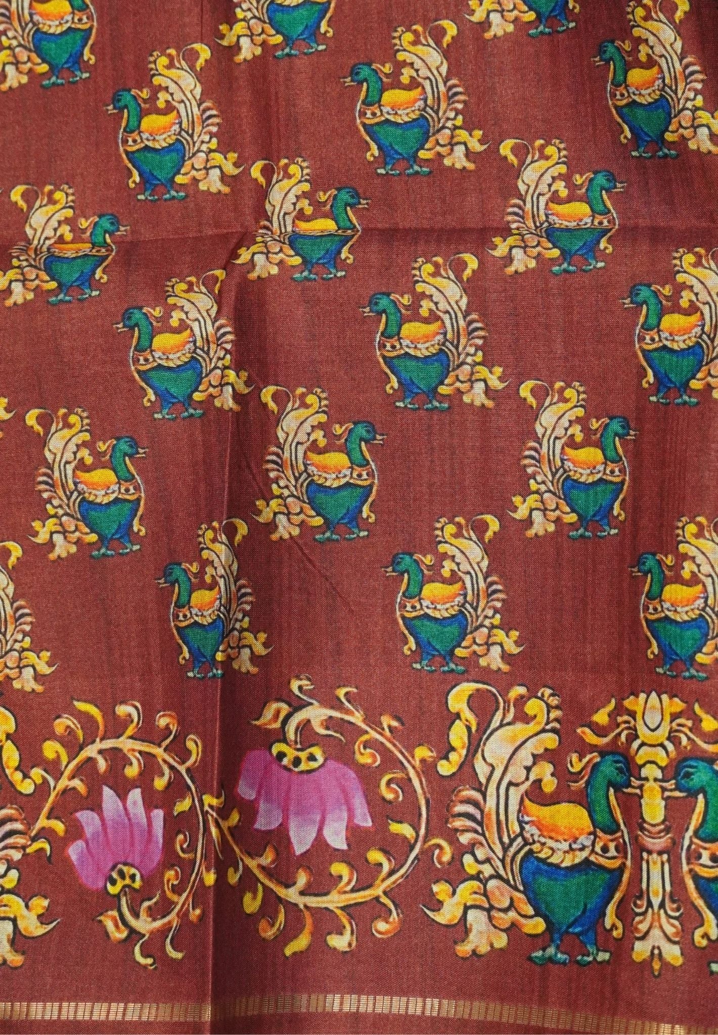 Premium Matka Tussar Saree-Blue with Contrast Border in Tanjore Print