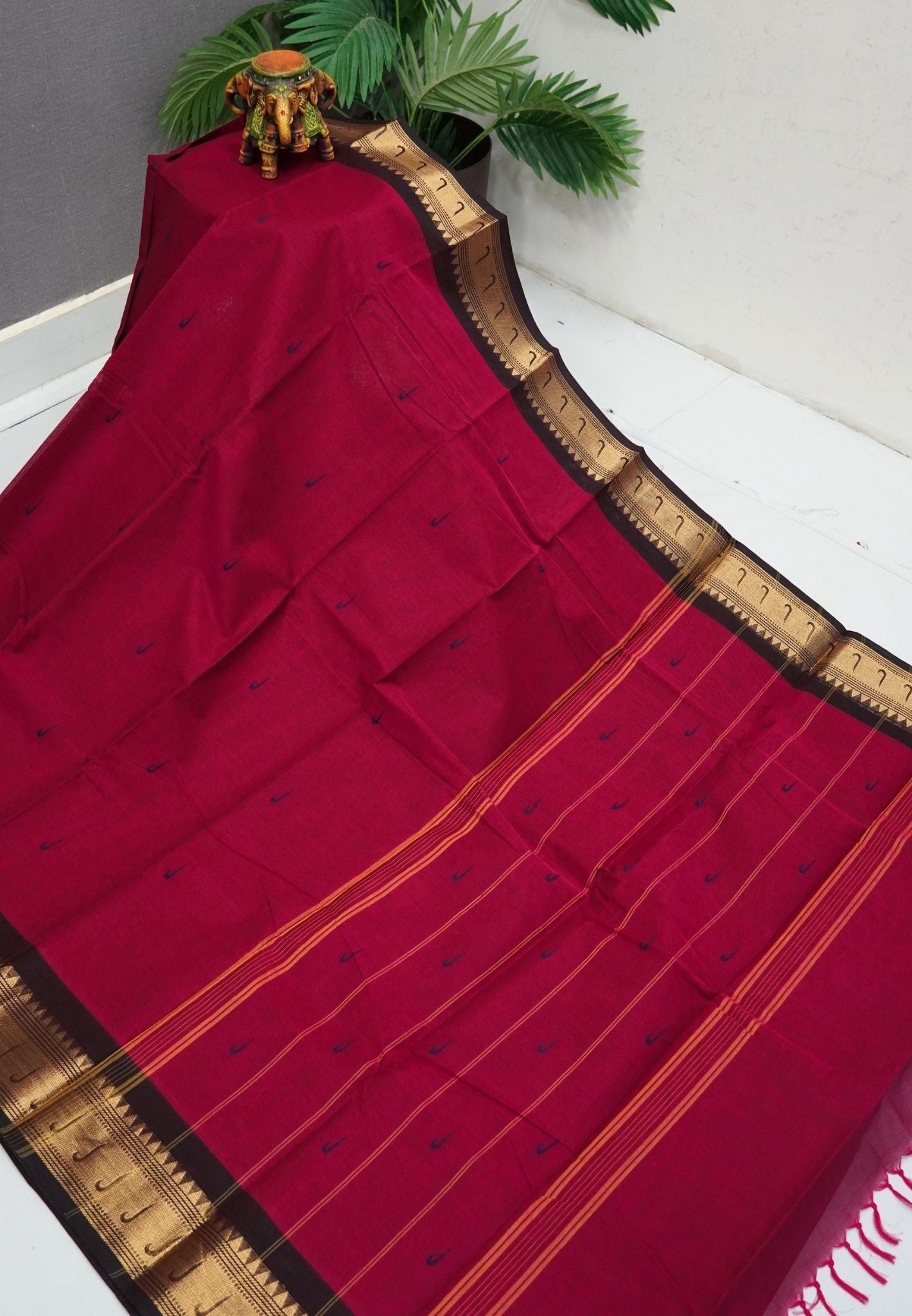 Kanchi Cotton Saree-Rani Pink With Ganga Jamuna Zari Border