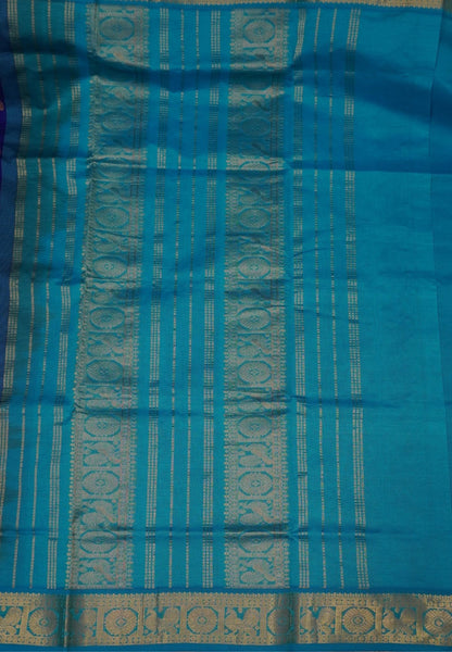 Silk Cotton Saree – MS Blue in Mini Buttas with Contrast Border