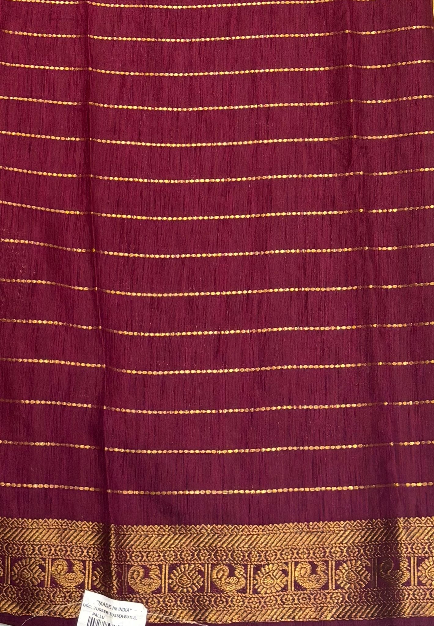 Semi Raw Silk Saree-Beige in Zari Lines with Contrast Annam Border