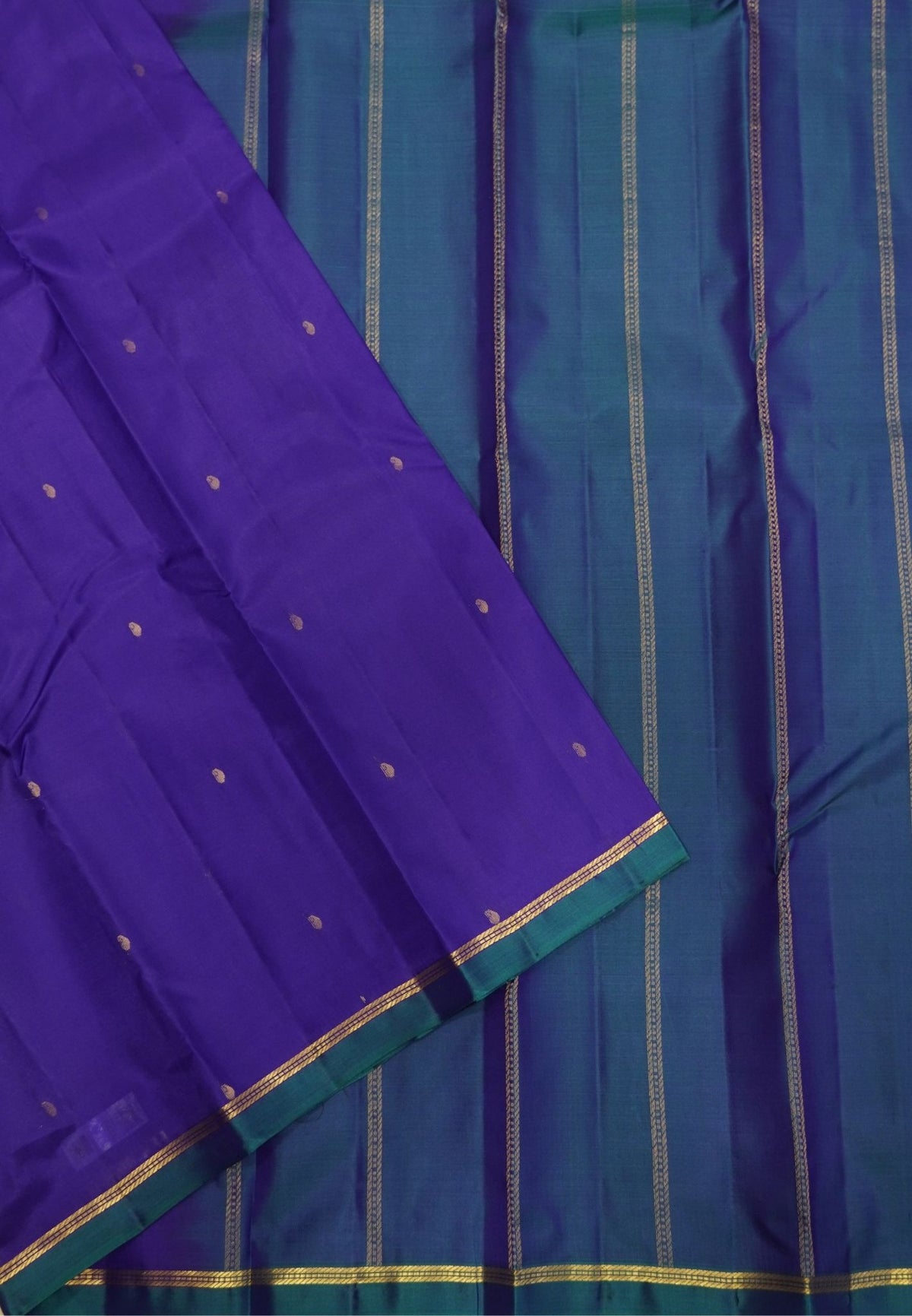 Pure Kanchipuram Silk Saree-MS Blue with Small Border