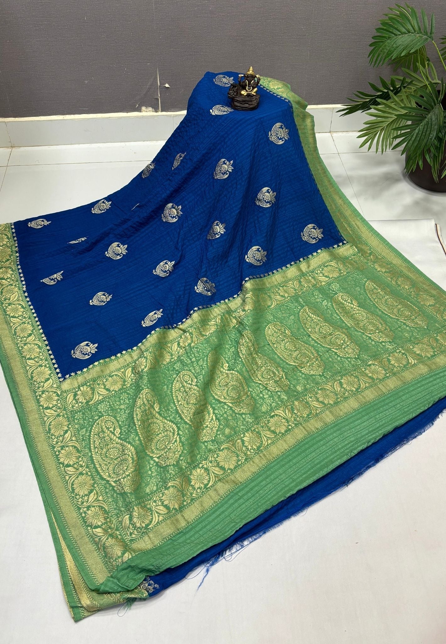 Banarasi Georgette Saree-Sulphate Blue In Floral Paisley Zari Border