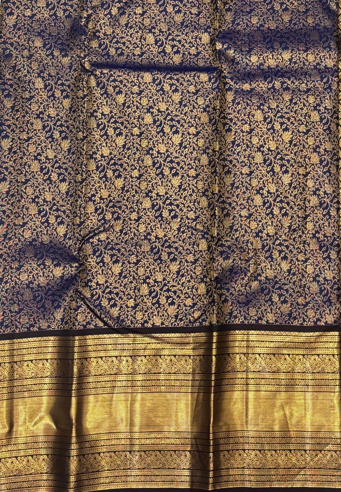 Pure Kanchipuram Silk Saree-Traditional Blue with Contrast Border