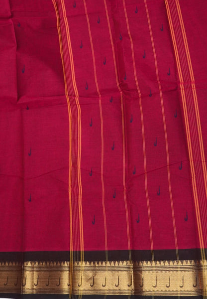 Kanchi Cotton Saree-Rani Pink With Ganga Jamuna Zari Border