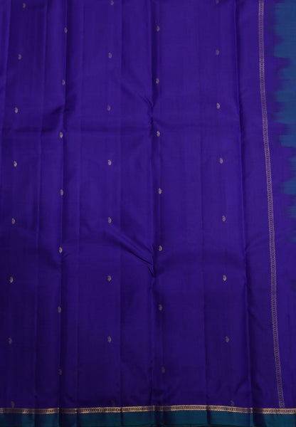 Pure Kanchipuram Silk Saree-MS Blue with Small Border