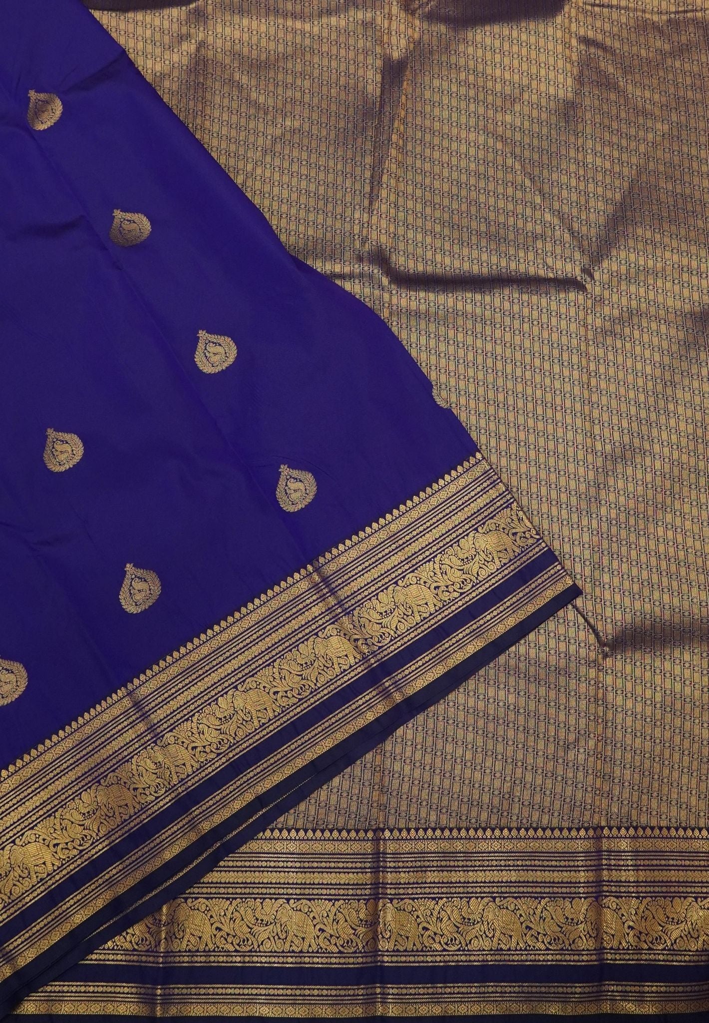 Budget Kanchipuram Saree-Violet with Gaja Border