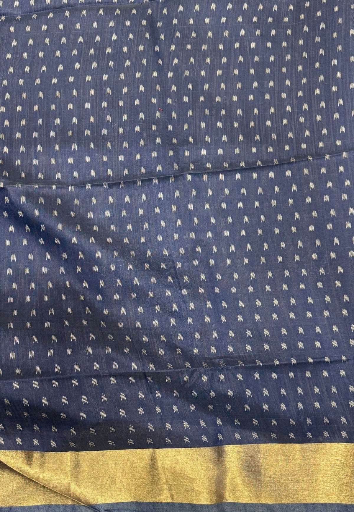 Semi Tussar Saree-Navy Blue In Geometric Ikat Butta Zari Border