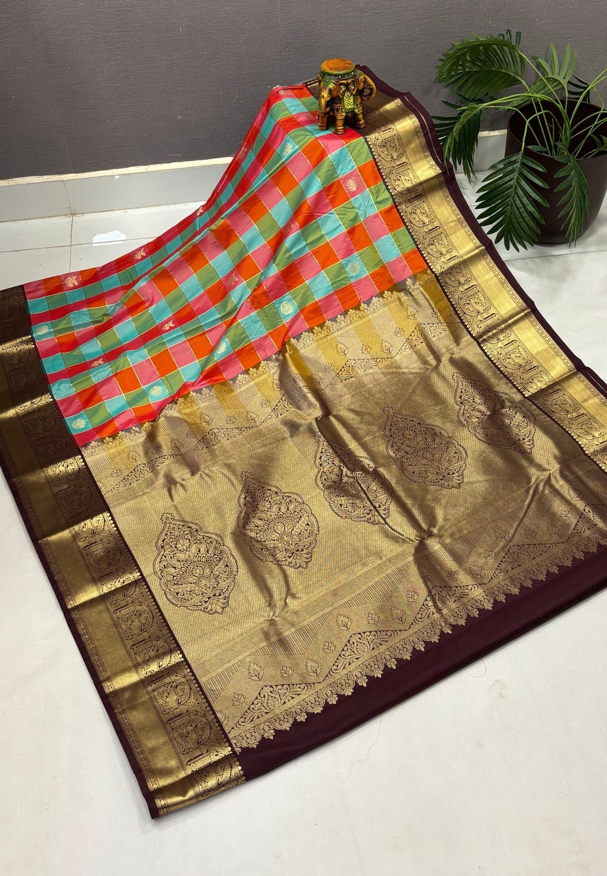 Budget Kanchipuram Saree-Sea Green with Contrast Border
