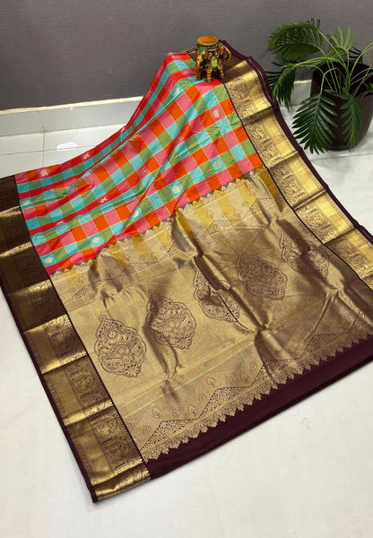 Budget Kanchipuram Saree-Sea Green with Contrast Border