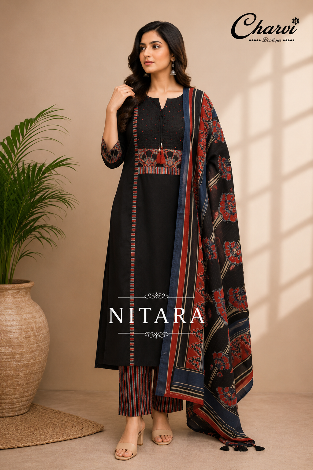 3pcs Salwar Suit with Sequence Work and Tassel