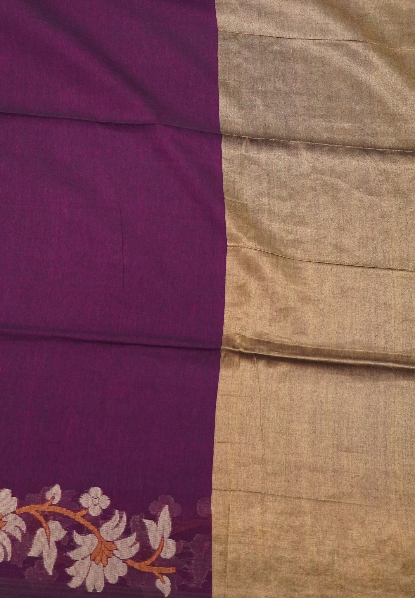 Handloom Cotton Saree-Wine Lotus Jamdhani Border