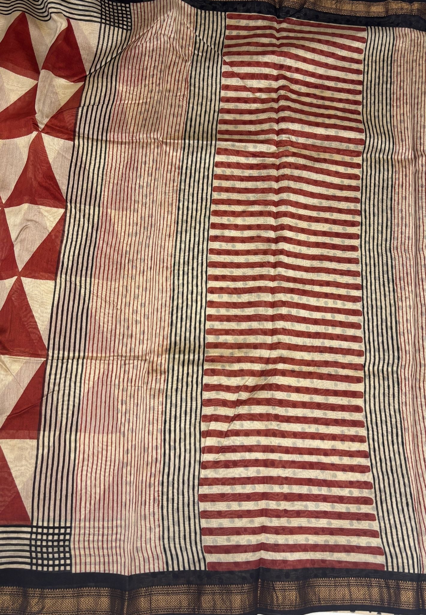Pure Maheshwari Silk Cotton Saree-Beige