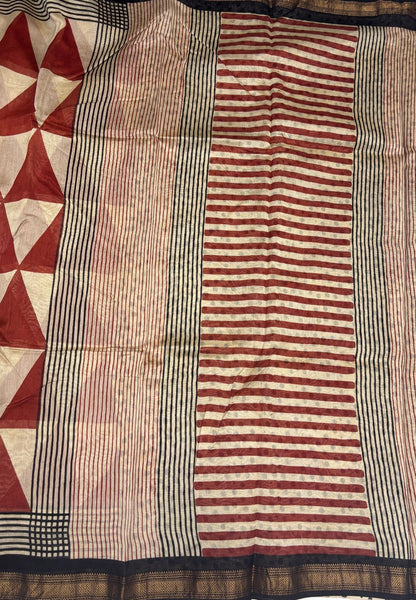 Pure Maheshwari Silk Cotton Saree-Beige
